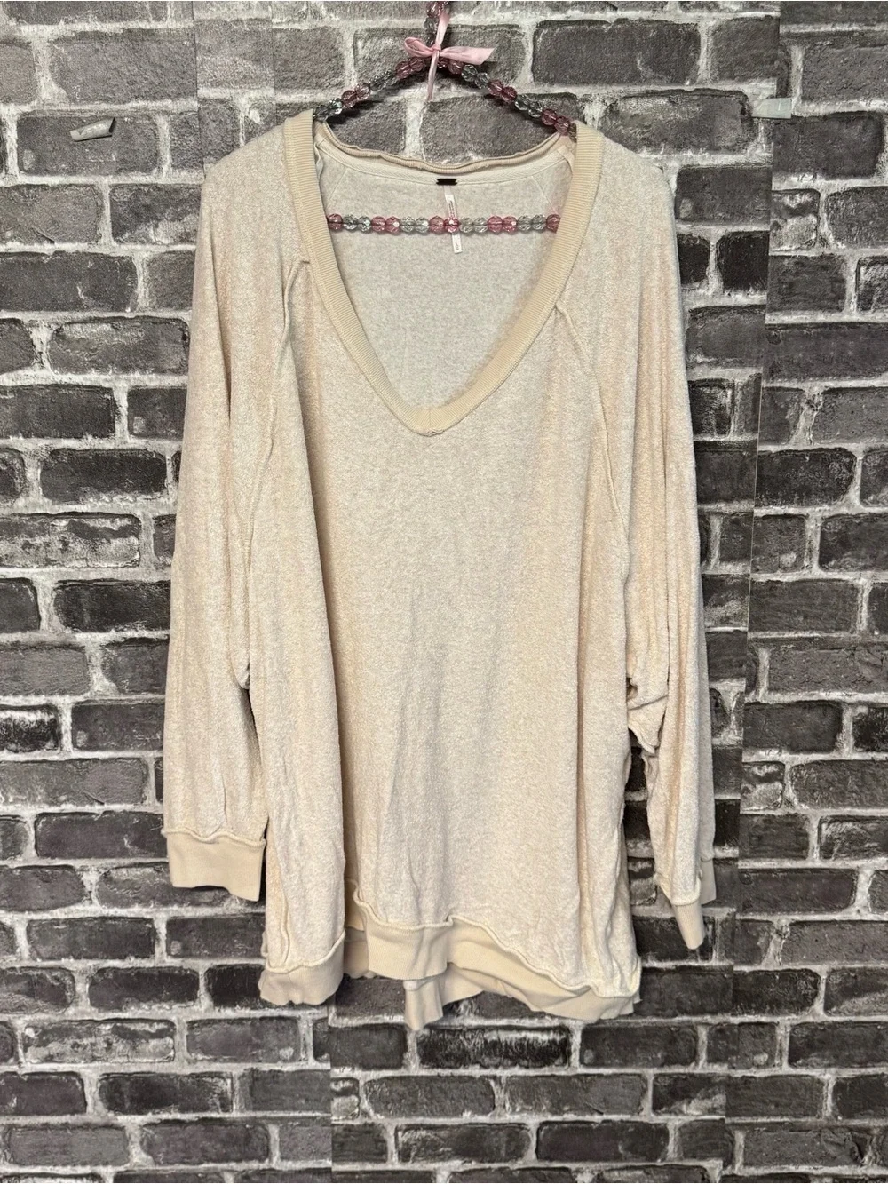 Free People Take It Off Pullover Sweatshirt oatmeal light tan sweater vneck